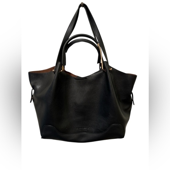 Sondra Roberts Squared Black Pebbled Vegan Leather Tote Purse Handbag Large - Picture 1 of 11